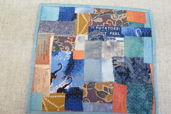 Scrappy Sample by Anne Peters. Kantha stitching, slow stitching.