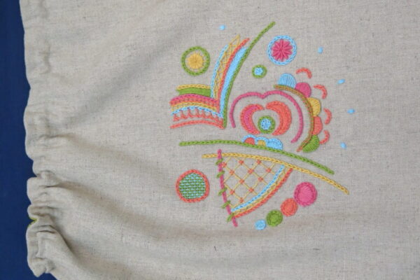 Drawstring Bag by Janet Sunderani. Glazig Embroidery