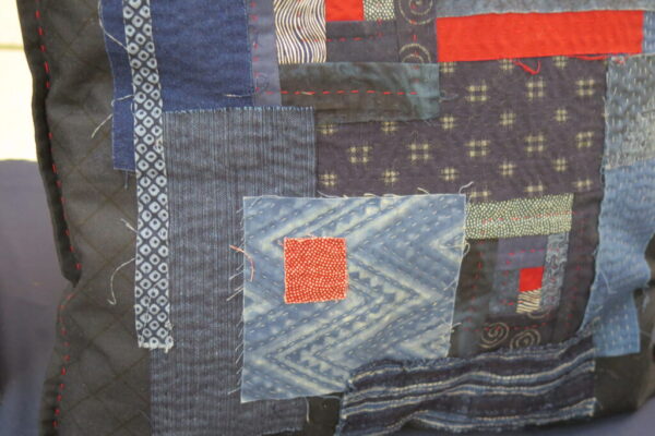 Cushion - Blue, Red by Joanne Oldridge. Kantha stitching.